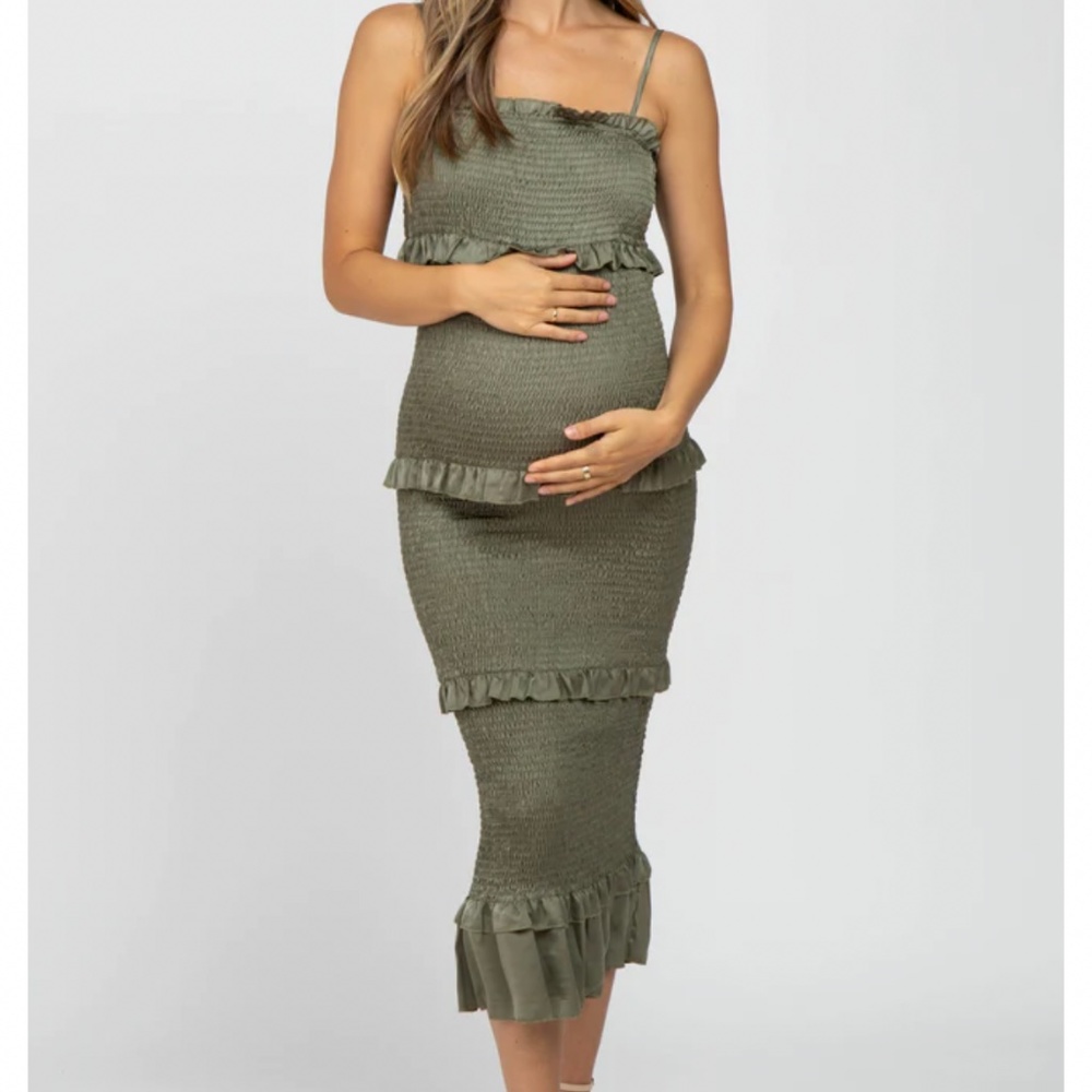 Satin Smocked fitted midi dress